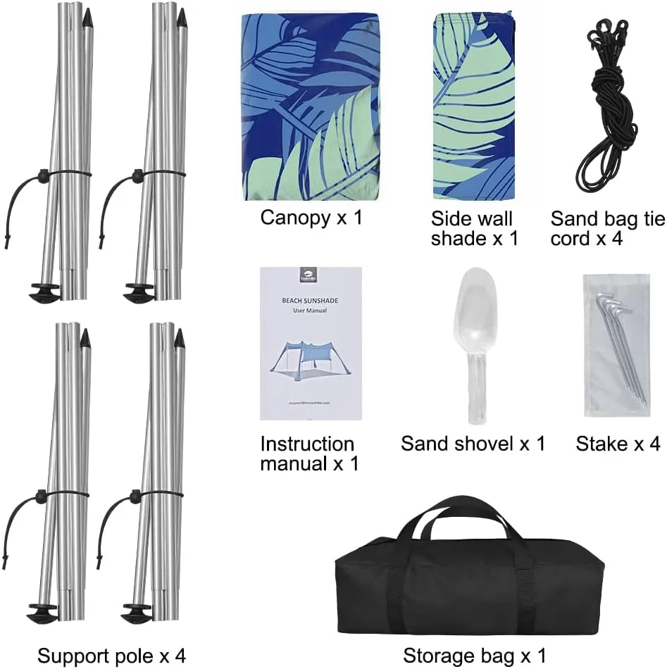 Beach Canopy Tent Shade with Sidewalls 10x10FT, 6.6FT Tall, UPF50  Sun Shelter, Windproof & Water Resistant, Includes Guylines Sand Shovel Stability Poles, Easy Up for Beach Outdoor Camping Backyard