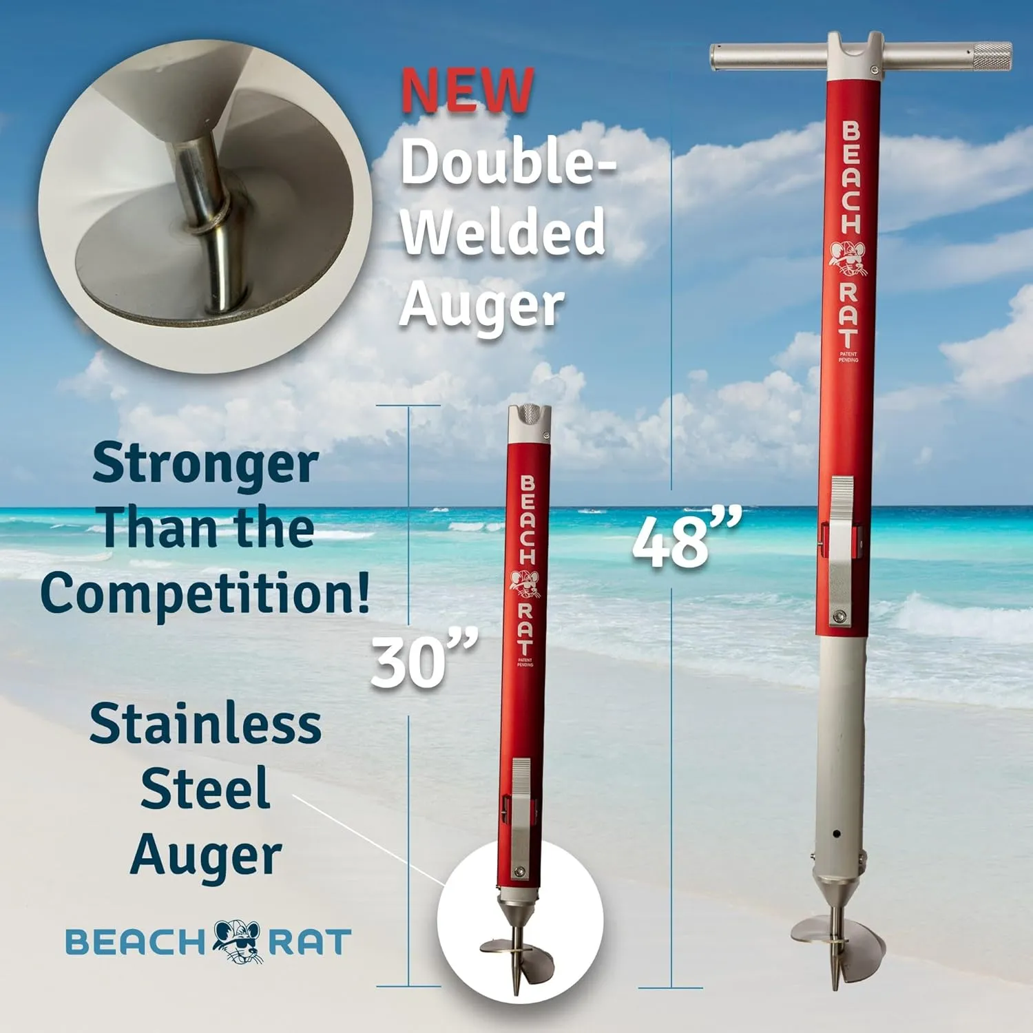 Beach Rat Anchor & Case - Pontoon Anchor, Tritoon Anchor, Shallow Water Boat Anchor & Sandbar Anchor - Premier Screw In Boat Anchor - Stainless Steel Auger & Telescoping Aluminum Anchor Pole Accessory