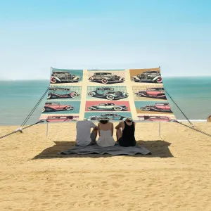 Beach Shade Tent with UPF50  UV Protection,Pop Art Pattern with Retro Cars Lightweight Camping Sun Shelter for Outdoor,Camping Trips, Fishing, Backyard,Picnics,Easy Set Up and Carry 9x10.5 FT