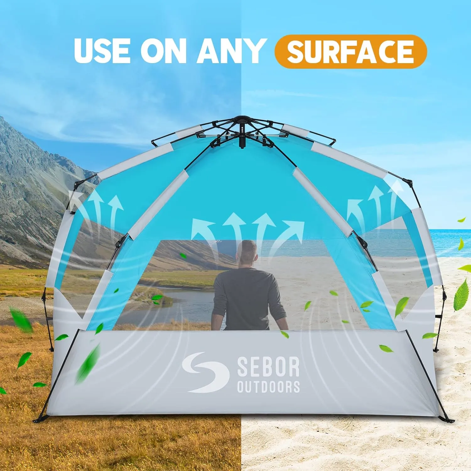 Beach Tent, Deluxe XL Pop-up Beach Tent for 4-6 Person, UPF 50  with Dark Shelter Technology, Easy Set Up and Portable Beach Tent Sun Shelter