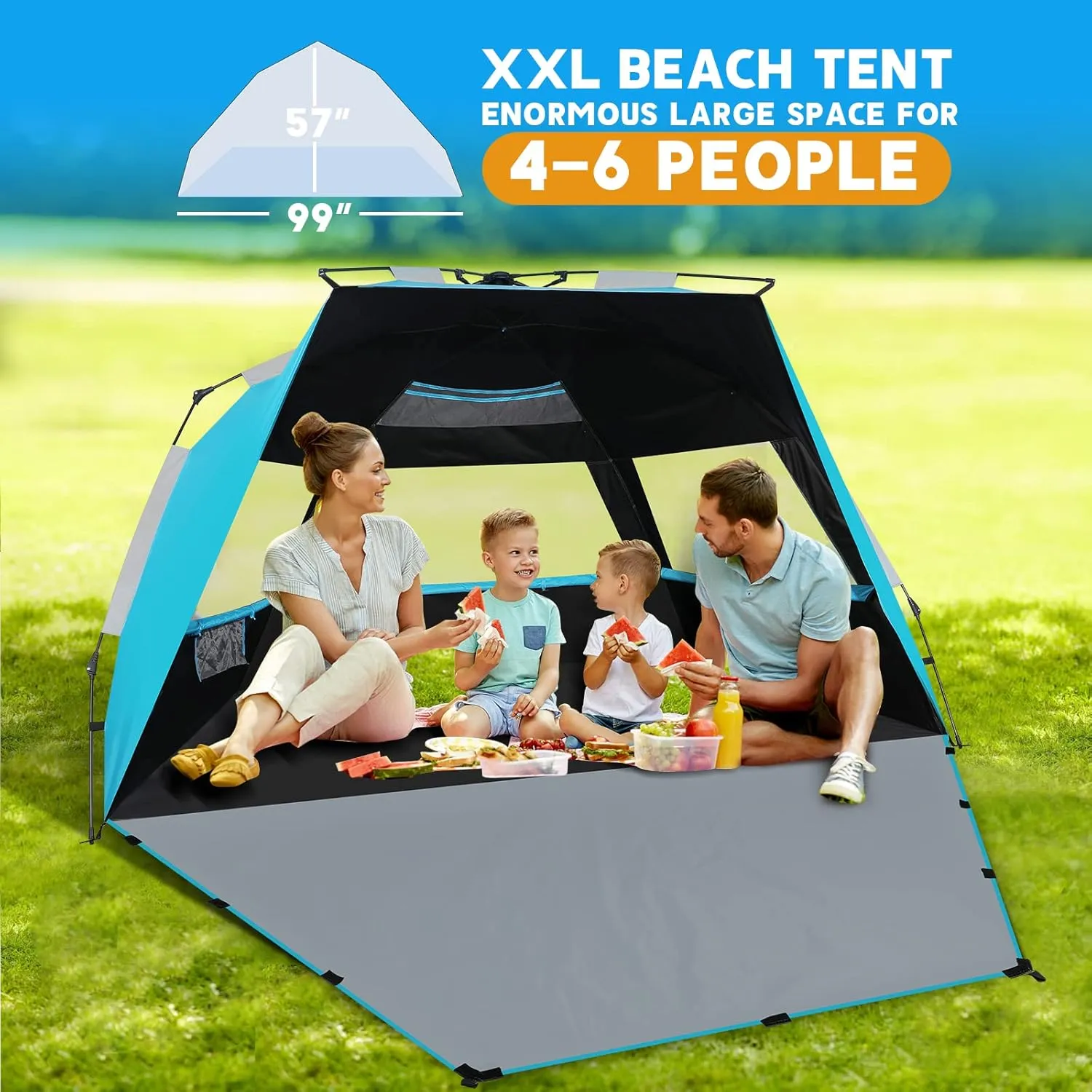 Beach Tent, Deluxe XL Pop-up Beach Tent for 4-6 Person, UPF 50  with Dark Shelter Technology, Easy Set Up and Portable Beach Tent Sun Shelter