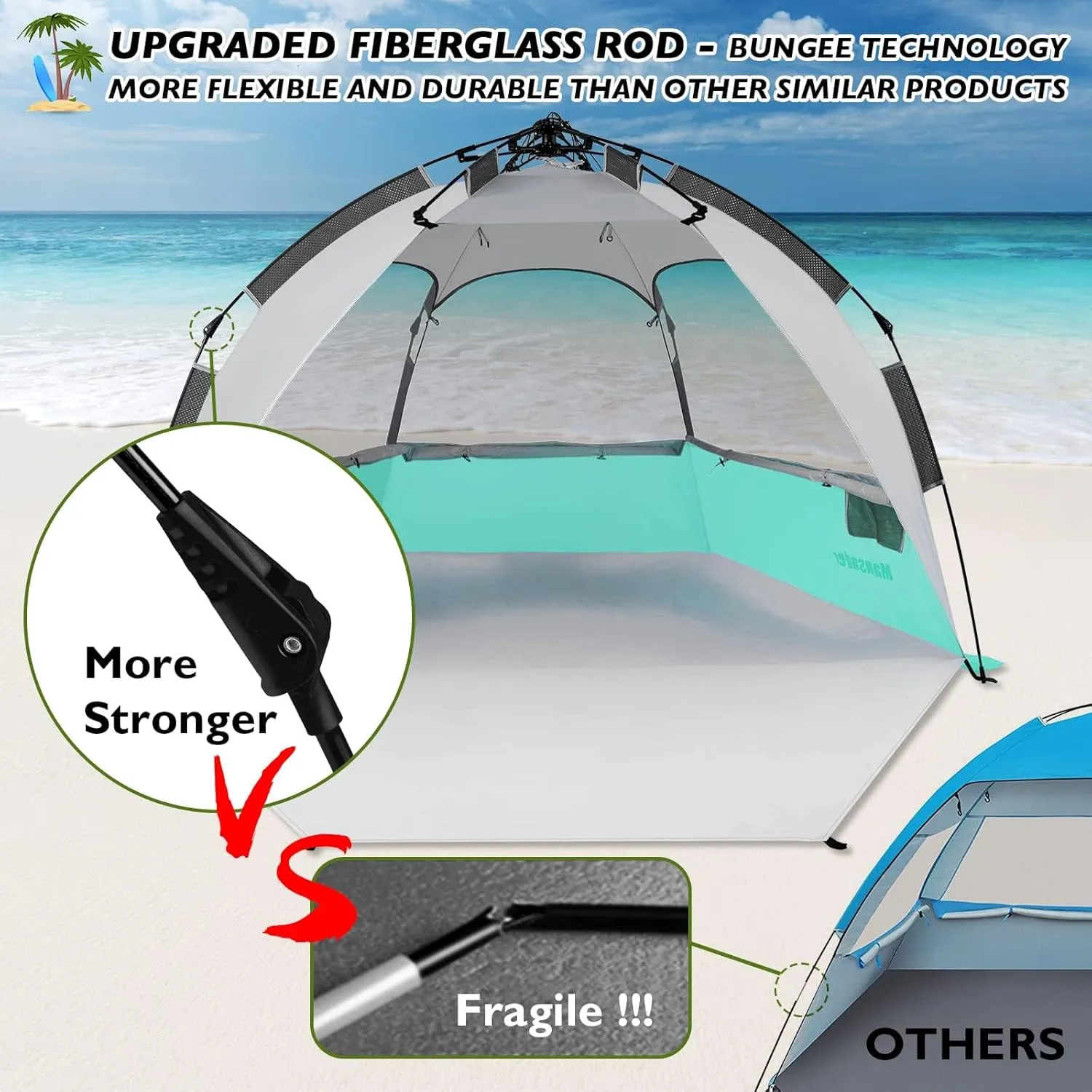 Beach Tent Pop Up Shade, Instant Beach Tents Sun Shelter with UPF 50  UV Protection, Lightweight & Easy Setup Tent 2-6 Person