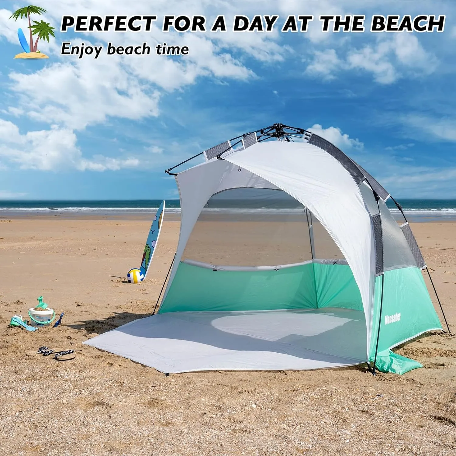 Beach Tent Pop Up Shade, Instant Beach Tents Sun Shelter with UPF 50  UV Protection, Lightweight & Easy Setup Tent 2-6 Person