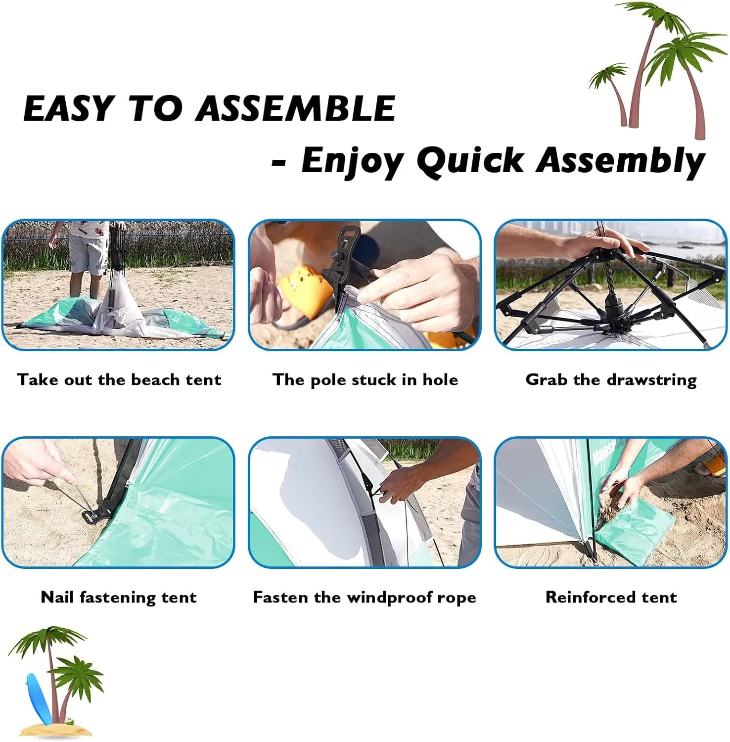 Beach Tent Pop Up Shade, Instant Beach Tents Sun Shelter with UPF 50  UV Protection, Lightweight & Easy Setup Tent 2-6 Person