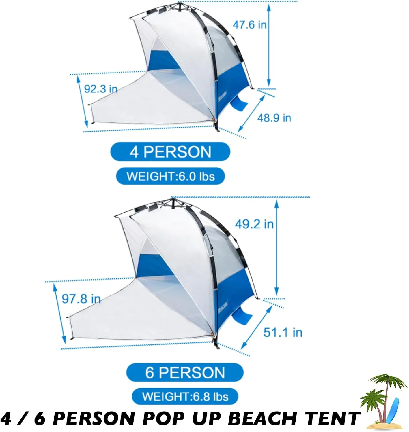 Beach Tent Pop Up Shade, Instant Beach Tents Sun Shelter with UPF 50  UV Protection, Lightweight & Easy Setup Tent 2-6 Person