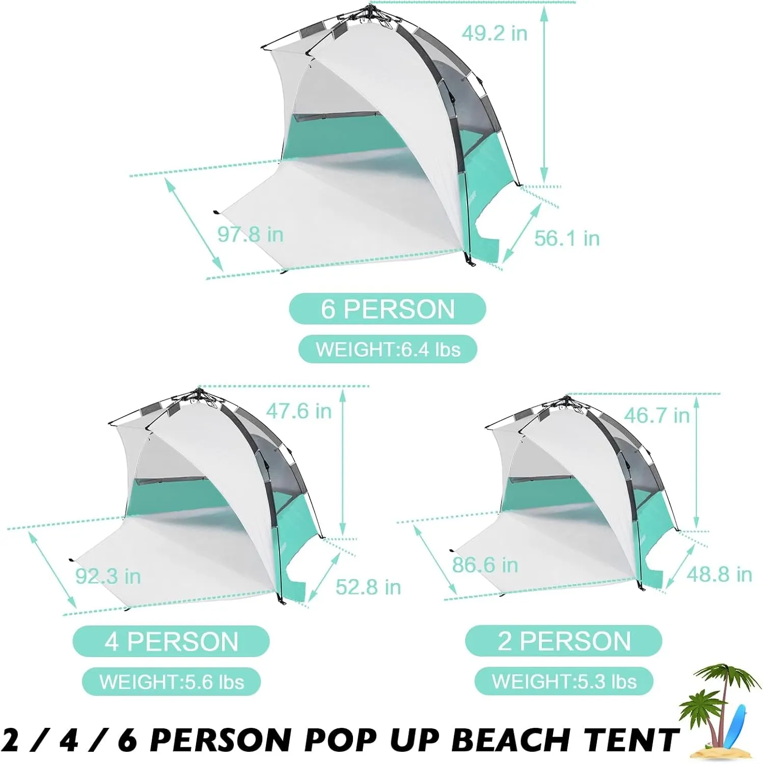 Beach Tent Pop Up Shade, Instant Beach Tents Sun Shelter with UPF 50  UV Protection, Lightweight & Easy Setup Tent 2-6 Person