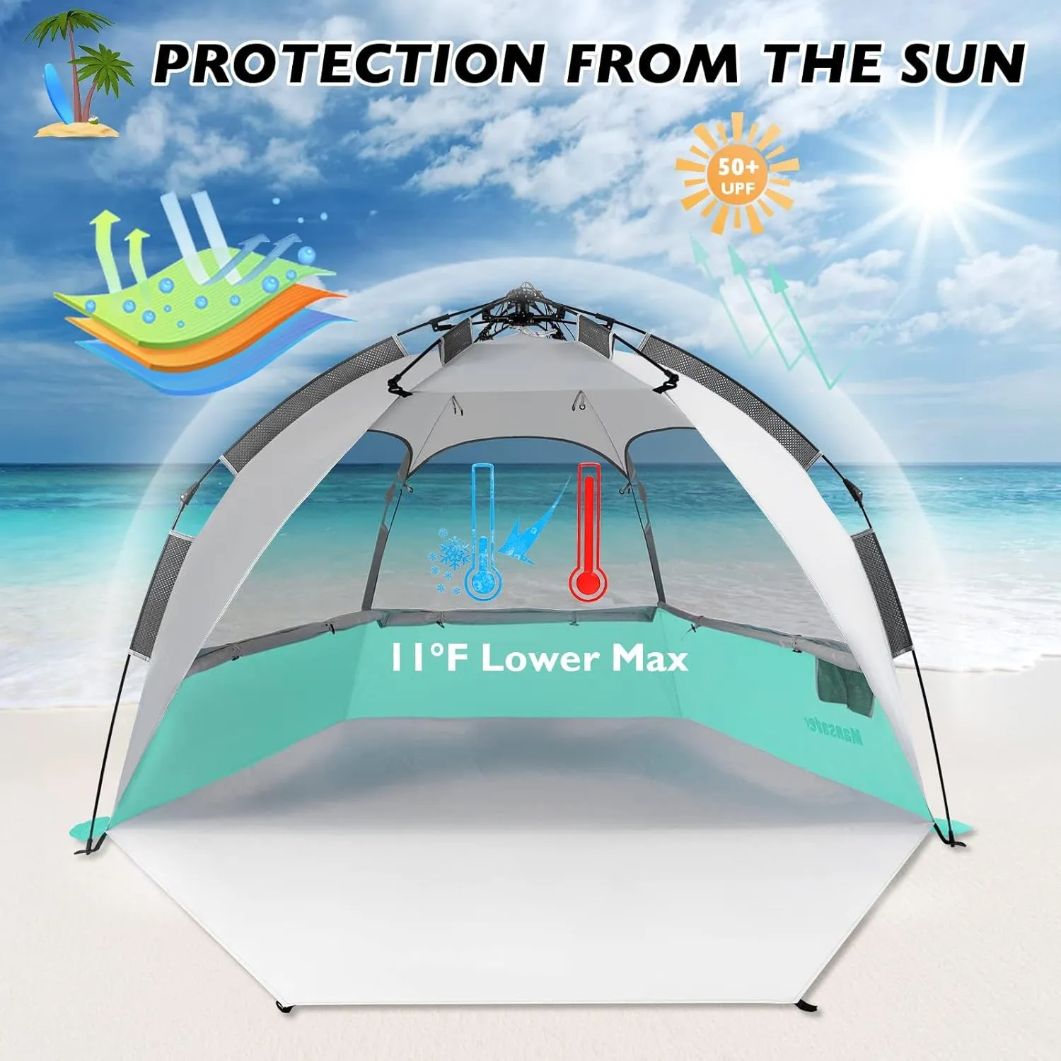Beach Tent Pop Up Shade, Instant Beach Tents Sun Shelter with UPF 50  UV Protection, Lightweight & Easy Setup Tent 2-6 Person