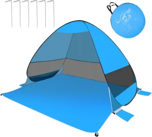 Beach Tent Sun Shelter for 3/4 Person with UPF 50＋ U.V Protection, Pop Up Beach Tent, Lightweight & Easy Setup Beach Shade Canopy, Portable Beach Shade Tent Beach Cabana (Light Blue)