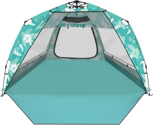 Beach Tent Sun Shelter for 4-6 Person - Pop Up Beach Tent UPF 50＋ UV Protection, Lightweight and Easy Setup Cabana, Extendable Floor with 3 Ventilating Windows, Carrying Bag