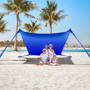 Beach Tent Sun Shelter UPF50  7x7 FT Windproof Pop Up Canopy Shade with Sand Shovel Carrying Bag, Portable Lightweight Outdoor Family Sunshade for Camping Trips Backyard Fishing Picnics