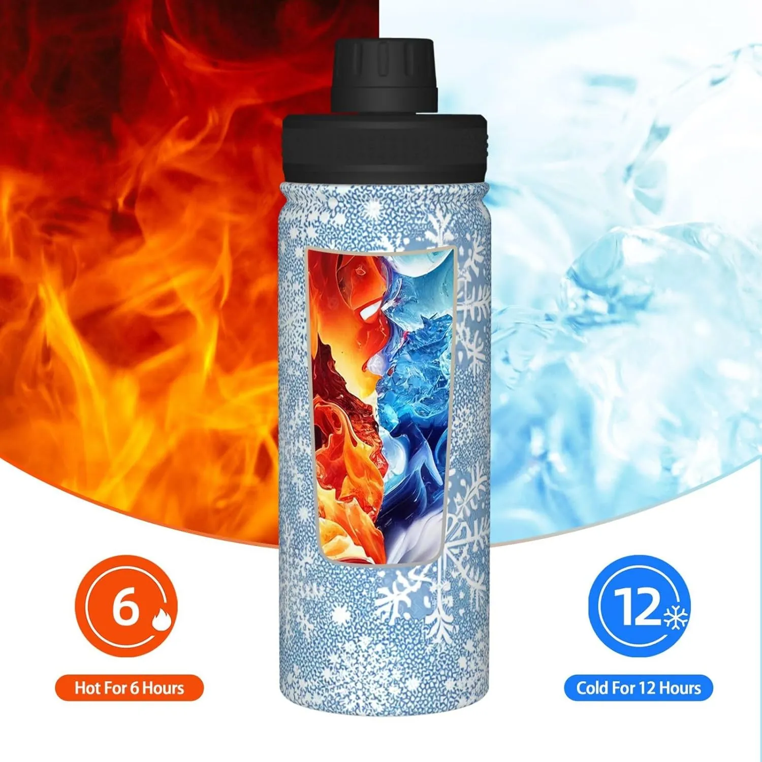 Beautiful Golden Mandala Circle Design pattern Sports Leak Proof Water Bottle 18 oz,Durable Double Walled Stainless Steel - Gym Bottles,Insulated Thermos,Hot Cold,Gold Black