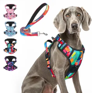 BEAUTYZOO No Pull Dog Harness Large, Adjustable Dog Harness and Leash Set -Easy Wearing with 3 Buckles/Control Handle,No Choke Soft Padded Reflective Pet Vest for Training Walking Hiking, XL