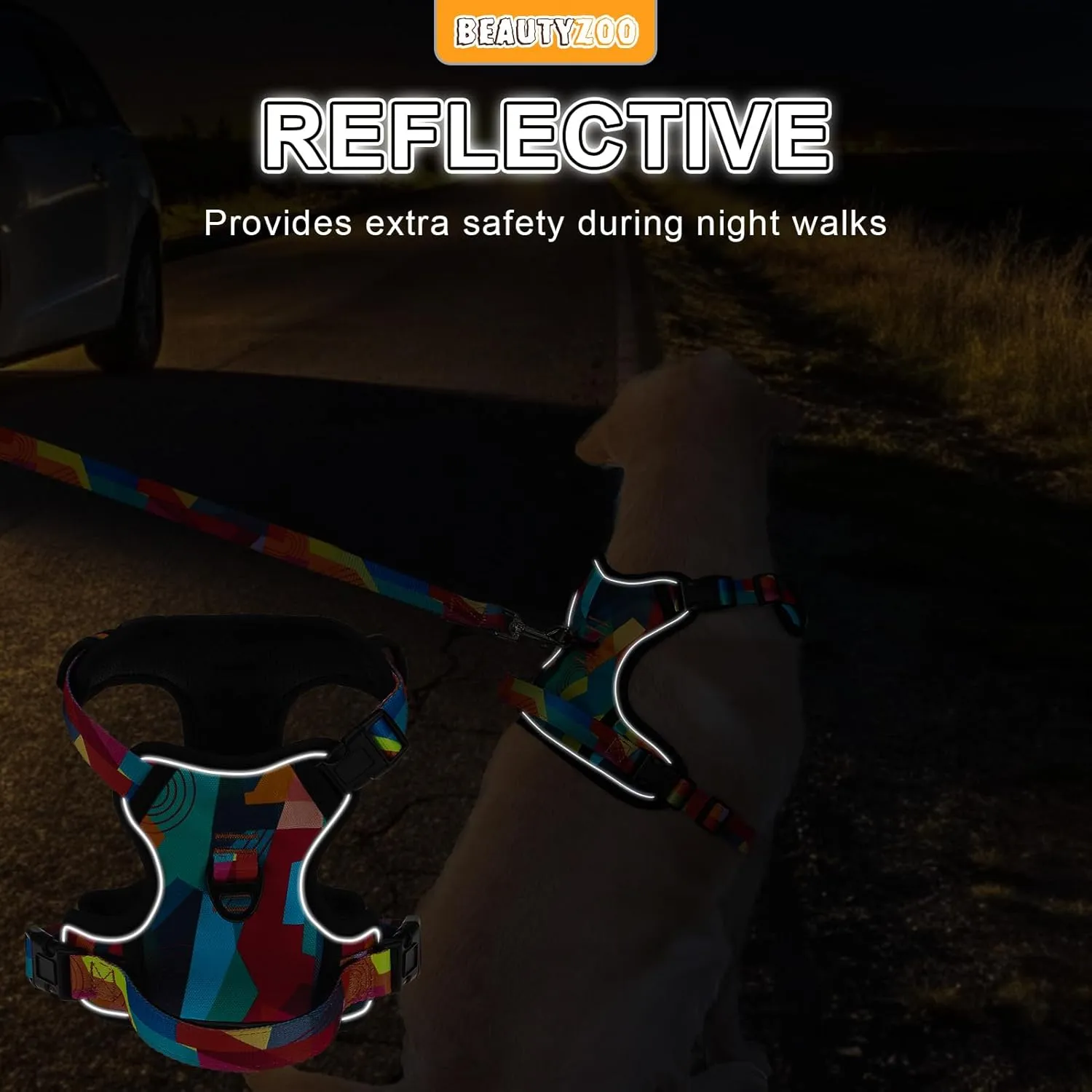 BEAUTYZOO No Pull Dog Harness Large, Adjustable Dog Harness and Leash Set -Easy Wearing with 3 Buckles/Control Handle,No Choke Soft Padded Reflective Pet Vest for Training Walking Hiking, XL