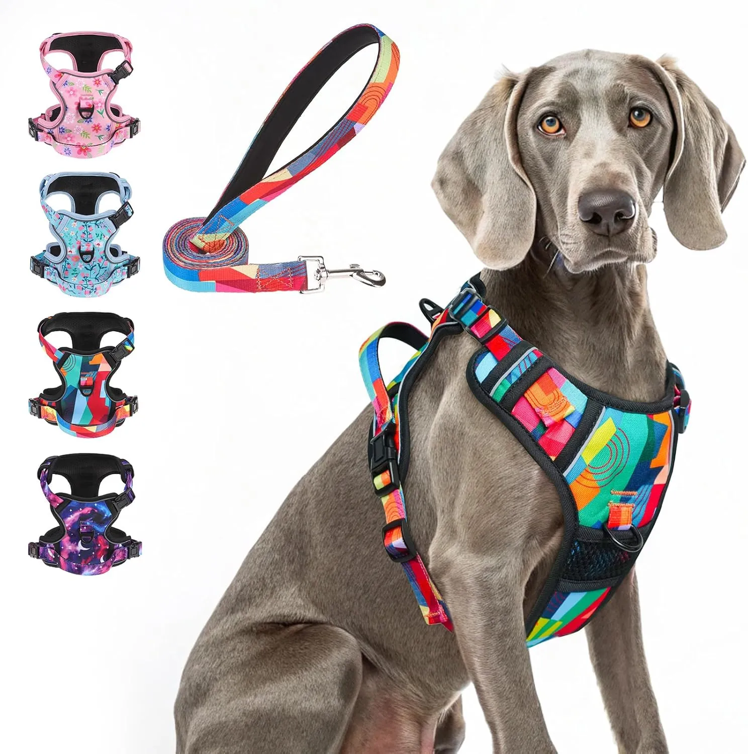 BEAUTYZOO No Pull Dog Harness Large, Adjustable Dog Harness and Leash Set -Easy Wearing with 3 Buckles/Control Handle,No Choke Soft Padded Reflective Pet Vest for Training Walking Hiking, XL