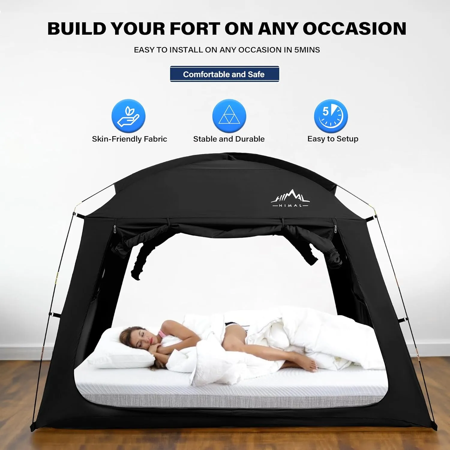 Bed Tent for Indoor Portable Light Reducing Full Size Canopy Tents Breathable Lightweight Private Space for Bed(Black)