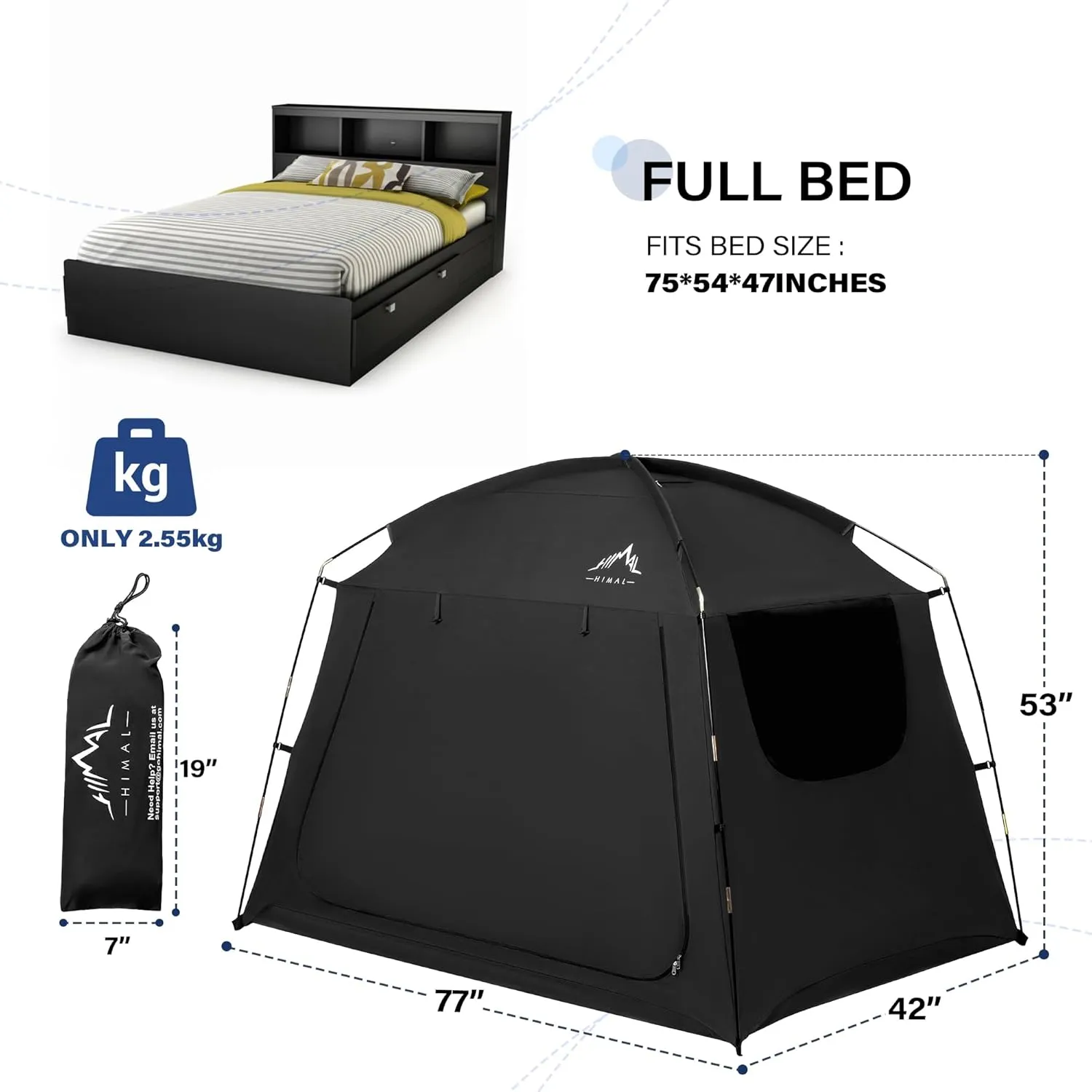 Bed Tent for Indoor Portable Light Reducing Full Size Canopy Tents Breathable Lightweight Private Space for Bed(Black)