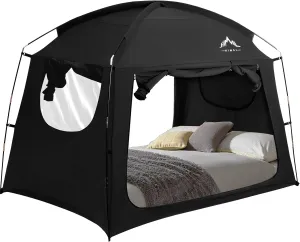Bed Tent for Indoor Portable Light Reducing Full Size Canopy Tents Breathable Lightweight Private Space for Bed(Black)
