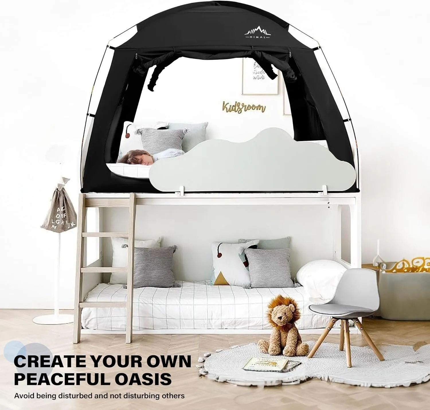 Bed Tent for Indoor Portable Light Reducing Full Size Canopy Tents Breathable Lightweight Private Space for Bed(Black)