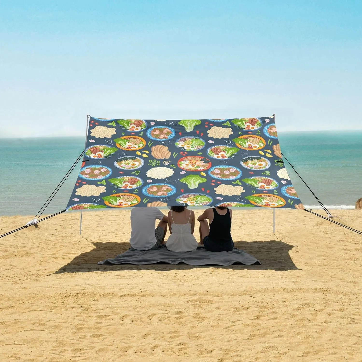 Beef Shrimp Bowl Noodles Beach Camping Tent Sun Shelter for Whole Family, Beach Shade Canopy with UPF50  UV Protection,Easy Set Up and Carry,Outdoor Shade for Trips, Fishing, Backyard Fun Picni