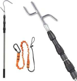 BeGrit Boat Hook 4-Section Telescoping Extension Pole with Dual Hook Heads 3.2ft-8.5ft Stainless Steel Docking Pole Durable and Lightweight for Docking, Push-Pull and Boating