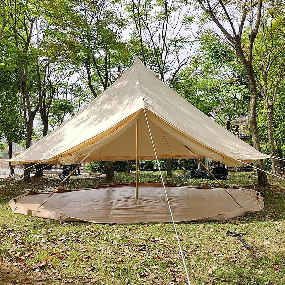 Bell Tent Glamping, Portable Folding Outdoor 4-Season Family Camping Cotton Canvas Round Bell Large Tent with Meshed Door and Windows,with Stove Hole for Family Outdoor Camping Hi