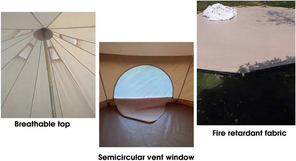 Bell Tent Glamping, Portable Folding Outdoor 4-Season Family Camping Cotton Canvas Round Bell Large Tent with Meshed Door and Windows,with Stove Hole for Family Outdoor Camping Hi