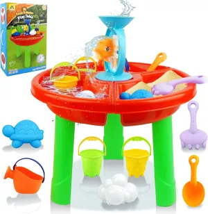 BELLOCHIDDO 3 in 1 Toddler Water Table - Kids Sensory Play Table with Water Wheel, Bucket, Shovel and Mold, Outdoor Sand Play Activity - Beach Summer Toy for 1 2 3 4 5 6 7 8 Year Old