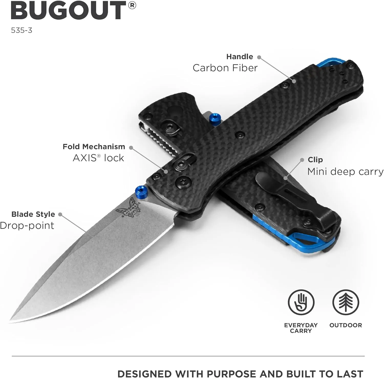 Benchmade - Bugout 535 EDC Knife with Black Carbon Fiber Handle (535-3)