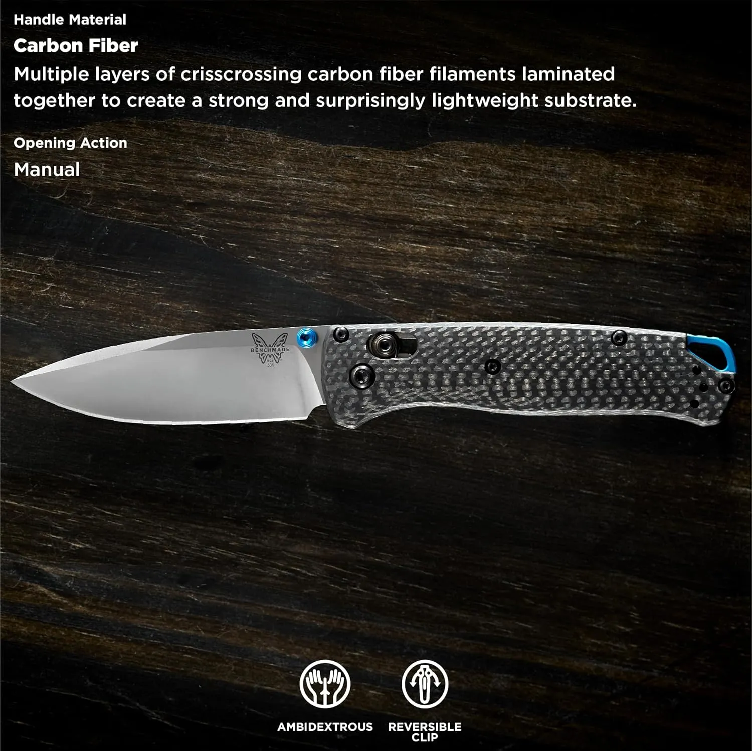 Benchmade - Bugout 535 EDC Knife with Black Carbon Fiber Handle (535-3)