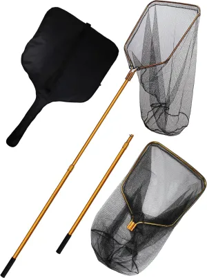 Beoccudo Large Saltwater Fishing Net Rubber Fishing Nets with Telescoping Handle Big Fish Landing Nets Kayak Fishing Net with Carrying Bag Catch & Release Net Extends to 70.8-105in, Net Depth 37in