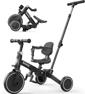 besrey 5 in 1 Toddler Bike, Toddler Tricycle for 1-3 Year Old, Trike with Push Handle, Backrest and Safety Belt, Birthday Gifts and Toys for Boys and Girls, Balance Bike