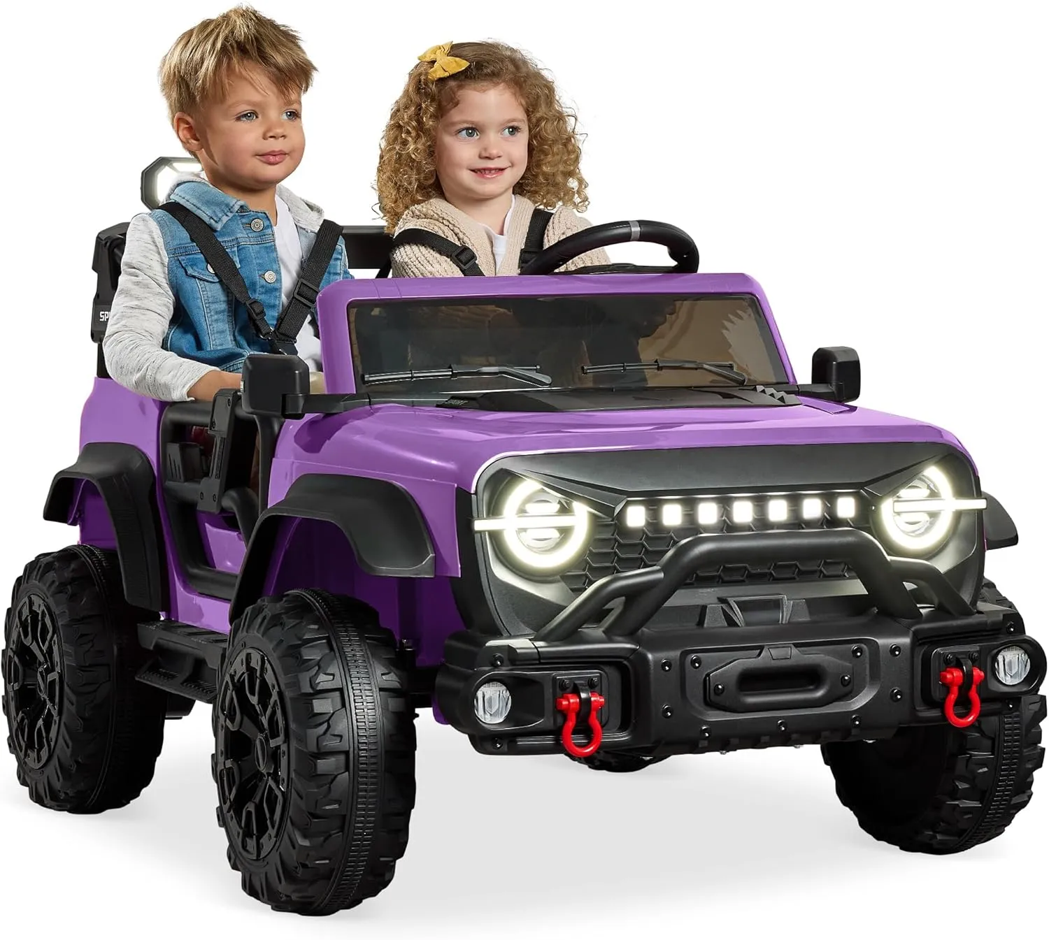Best Choice Products Kids 24V 2-Seater Electric Ride-On Car Truck w/Parent Control, 132lb Weight Capacity, Bluetooth, LED Lights - Purple