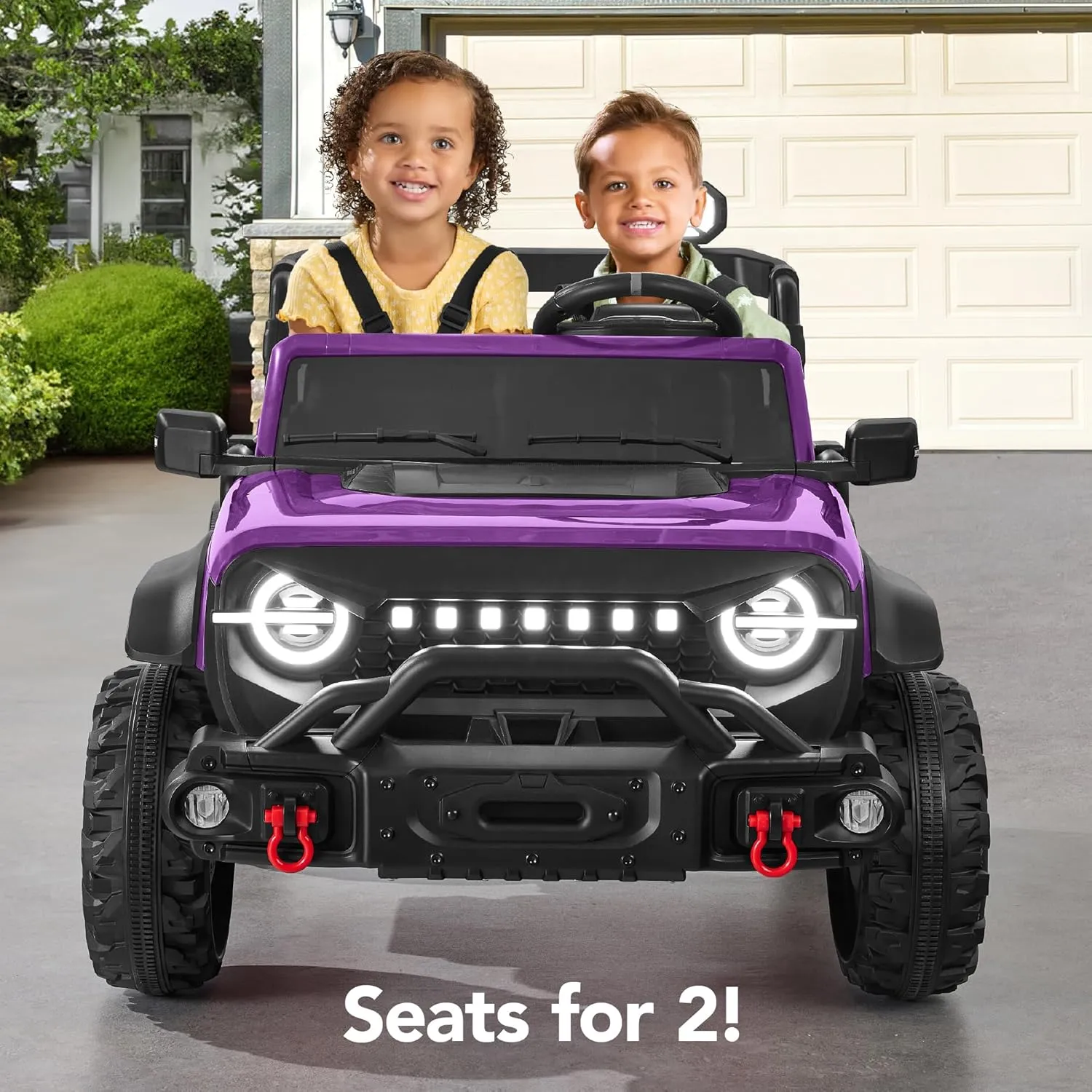 Best Choice Products Kids 24V 2-Seater Electric Ride-On Car Truck w/Parent Control, 132lb Weight Capacity, Bluetooth, LED Lights - Purple