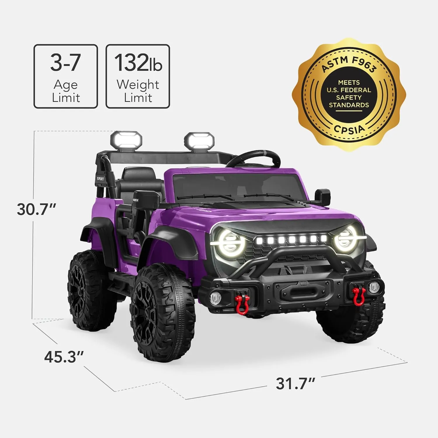 Best Choice Products Kids 24V 2-Seater Electric Ride-On Car Truck w/Parent Control, 132lb Weight Capacity, Bluetooth, LED Lights - Purple