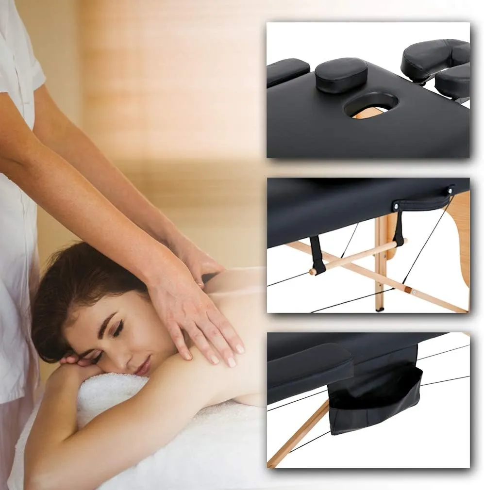 BestMassage Massage Bed Portable Massage Table 24 inche Wide Lash Bed Heigh Adjustable 2 Folding Spa Table with Towel Hanger Oil Pouch Half Bolster Round Bolster Non-Woven Bag