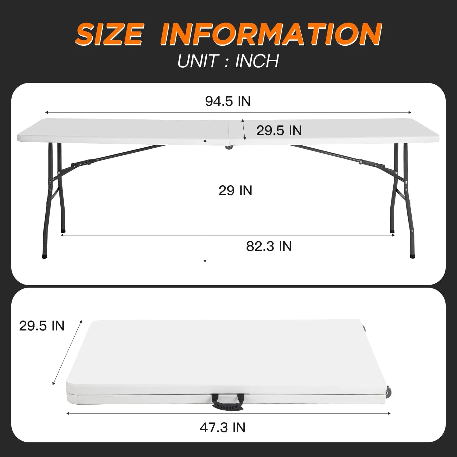 BestOffice 8FT Picnic Table Folding Table Camping Table Plastic Table Fold Up Table Lock for Party Event,White