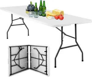 BestOffice 8FT Picnic Table Folding Table Camping Table Plastic Table Fold Up Table Lock for Party Event,White
