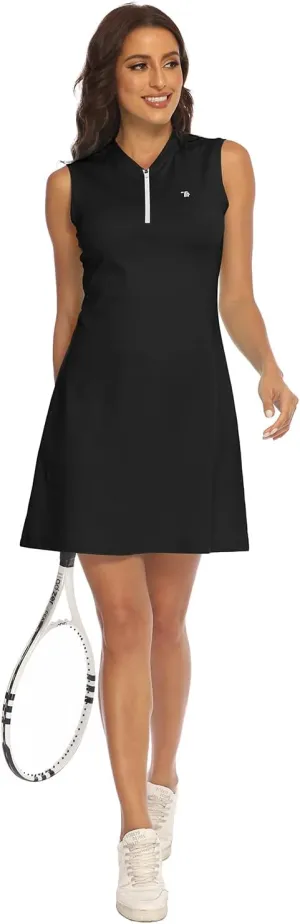 BGOWATU Women's Tennis Dress Sleeveless Golf Polo Dress Lightweight Sports Activewear Dress Zip Up