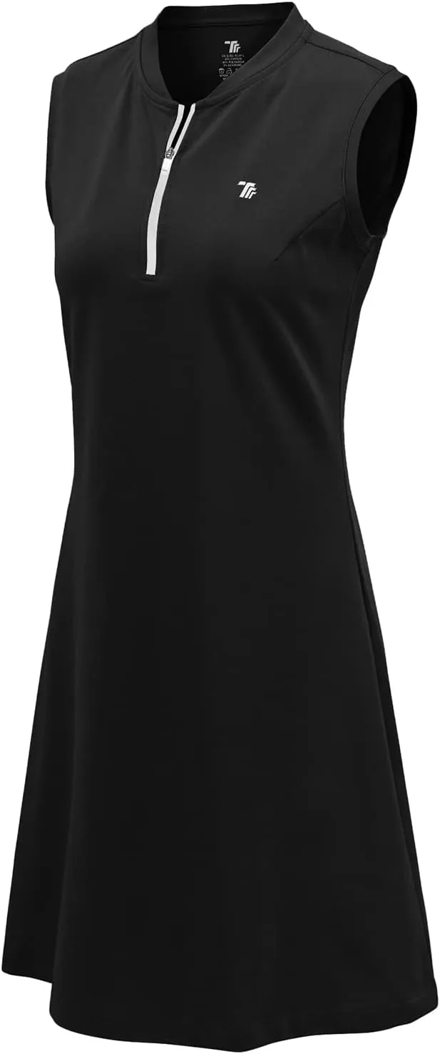 BGOWATU Women's Tennis Dress Sleeveless Golf Polo Dress Lightweight Sports Activewear Dress Zip Up