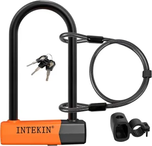 Bike U Lock with 16mm U Lock and 4FT/5FT Length Security Cable and Sturdy Mounting Bracket for Bikes