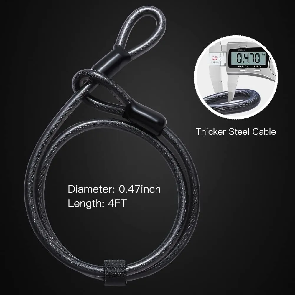 Bike U Lock with 16mm U Lock and 4FT/5FT Length Security Cable and Sturdy Mounting Bracket for Bikes