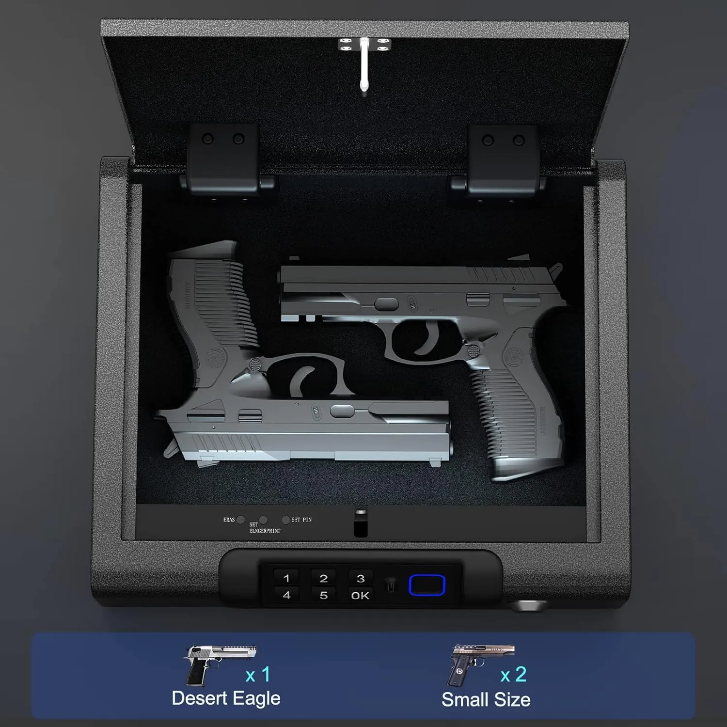 Biometric Gun Safe for Pistols 3-Ways unlock Fingerprint Digital PIN Key Unlock Handgun Safe with Sound, Lock box for Cloakroom living room Bedroom Nightstand and Car BILLCONCH