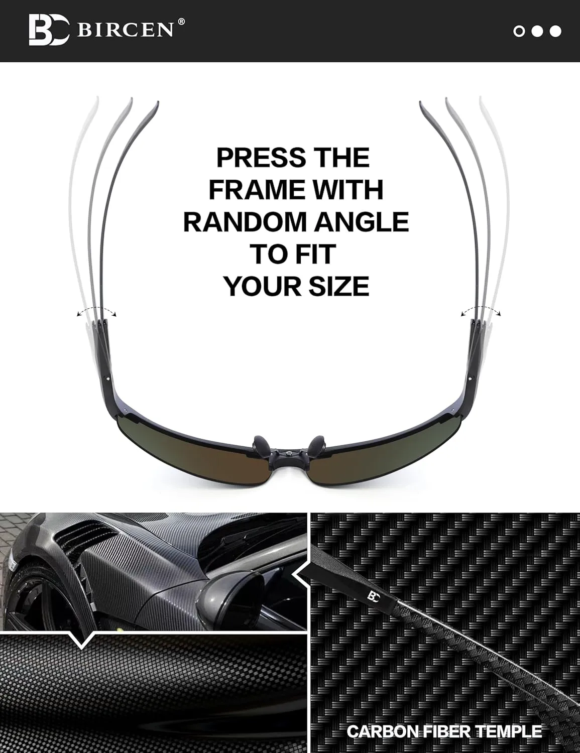 BIRCEN Polarized Carbon-Fiber Sunglasses for Men: Ultralight UV Protection Sun Glasses for Outdoor Sports Fishing Golf Hiking
