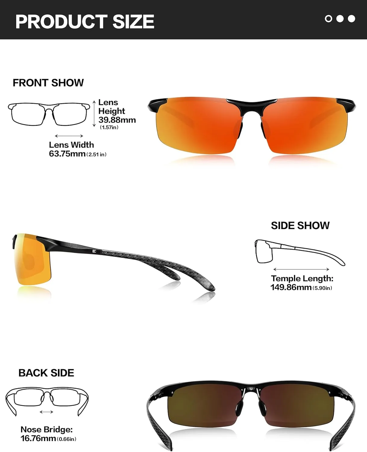BIRCEN Polarized Carbon-Fiber Sunglasses for Men: Ultralight UV Protection Sun Glasses for Outdoor Sports Fishing Golf Hiking