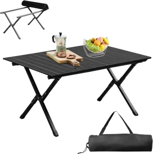 BIVVI Folding Camping Table Steel Portable Lightweight Foldable Picnic Table with Storage Bag,Roll Up Side Table for Hiking Travel Picnic Party Commercial Events,Mesa Plegable Portátil,Black 2.8 FT