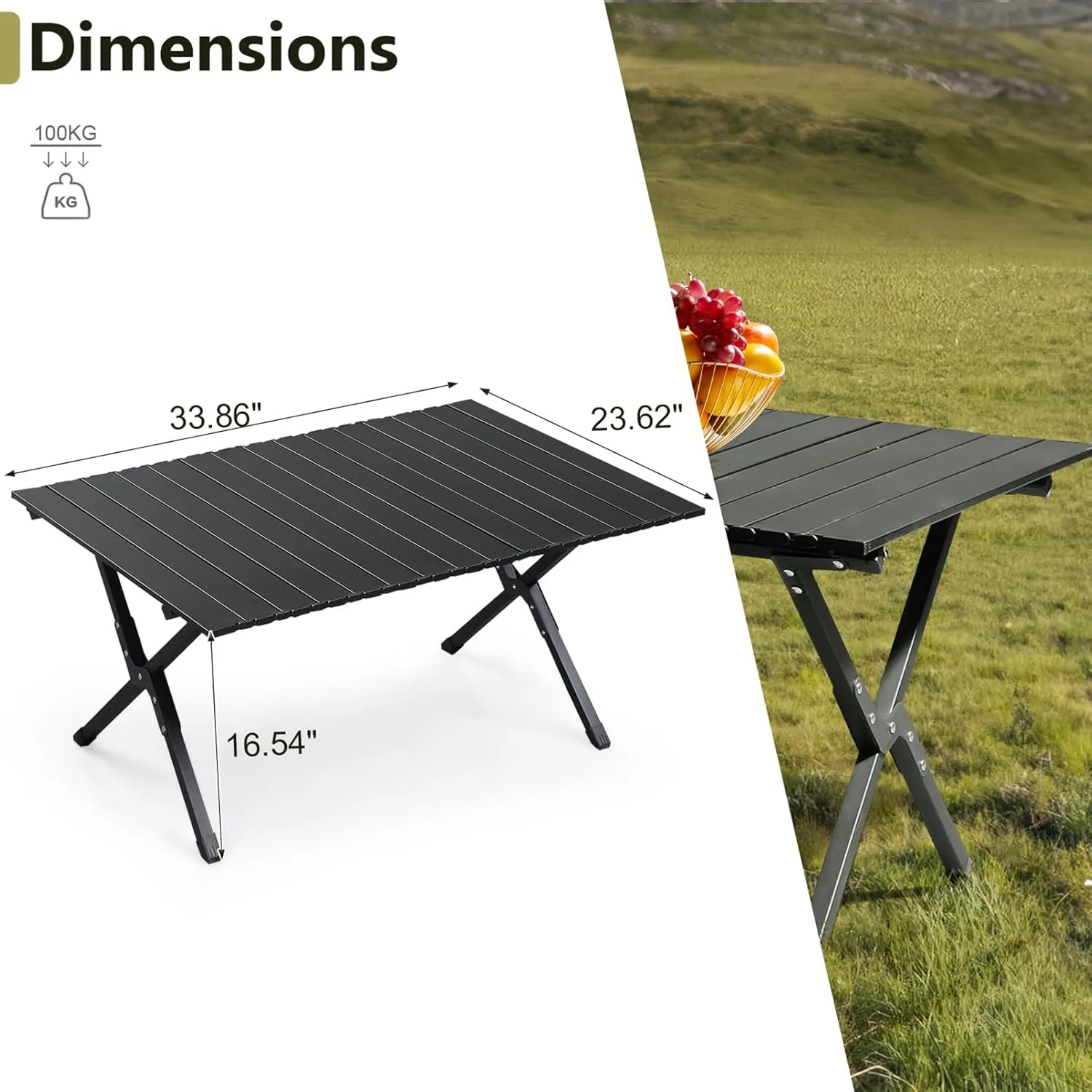 BIVVI Folding Camping Table Steel Portable Lightweight Foldable Picnic Table with Storage Bag,Roll Up Side Table for Hiking Travel Picnic Party Commercial Events,Mesa Plegable Portátil,Black 2.8 FT