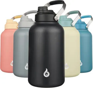 BJPKPK 1 Gallon Water Bottle Insulated, Dishwasher Safe 128oz Large Water Jug with Metal Handle & BPA Free Spout Lid, Stainless Steel Metal Thermos for Gym, Sports & Hiking, Black
