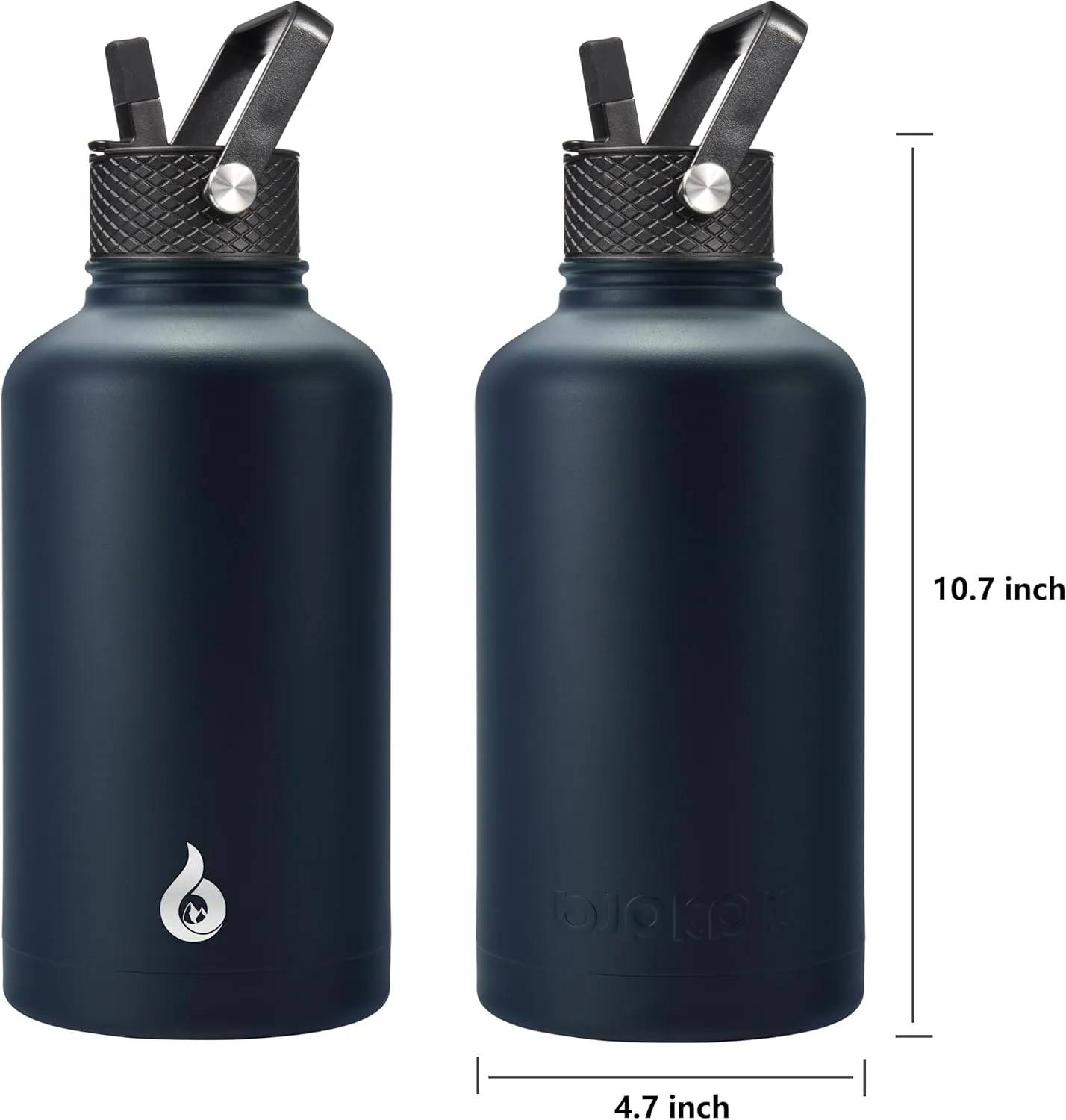 BJPKPK Half Gallon Insulated Water Bottles with Straw Lid, 64oz Large Water Jug, Stainless Steel Bottles with 3 Lids and Paracord Handle, Thermos for Hot & Cold Liquid, Navy Blue