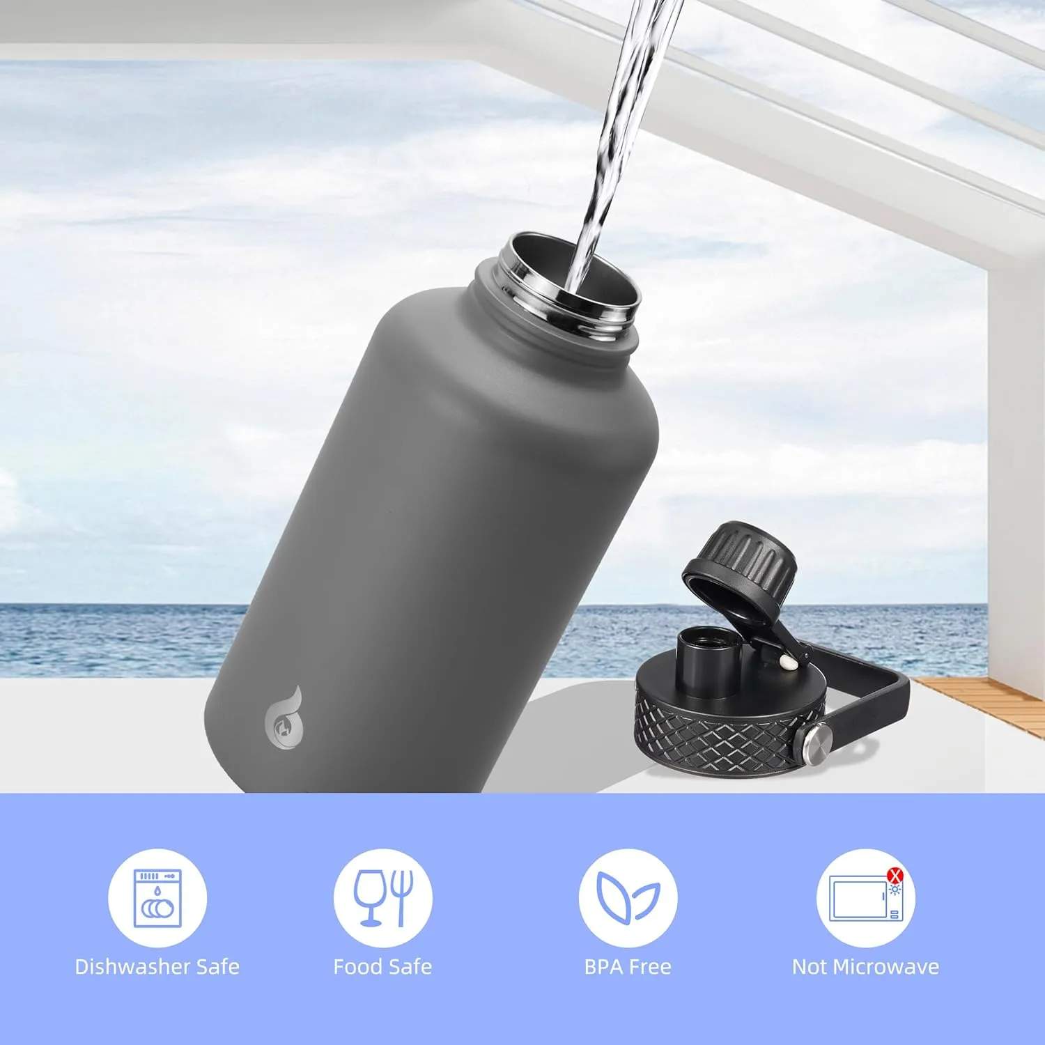 BJPKPK Half Gallon Insulated Water Bottles with Straw Lid, 64oz Large Water Jug, Stainless Steel Bottles with 3 Lids and Paracord Handle, Thermos for Hot & Cold Liquid, Navy Blue