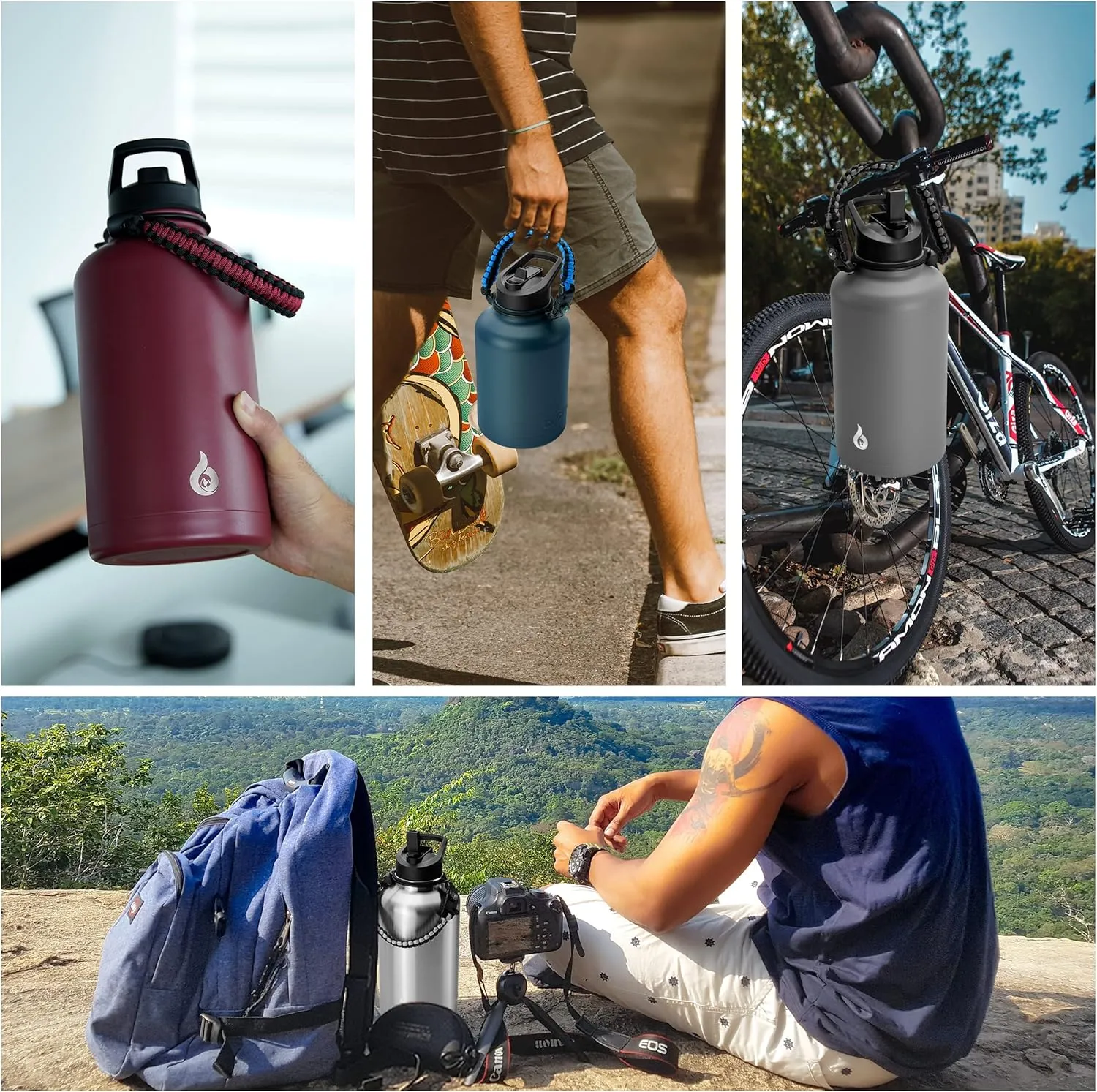 BJPKPK Half Gallon Insulated Water Bottles with Straw Lid, 64oz Large Water Jug, Stainless Steel Bottles with 3 Lids and Paracord Handle, Thermos for Hot & Cold Liquid, Navy Blue
